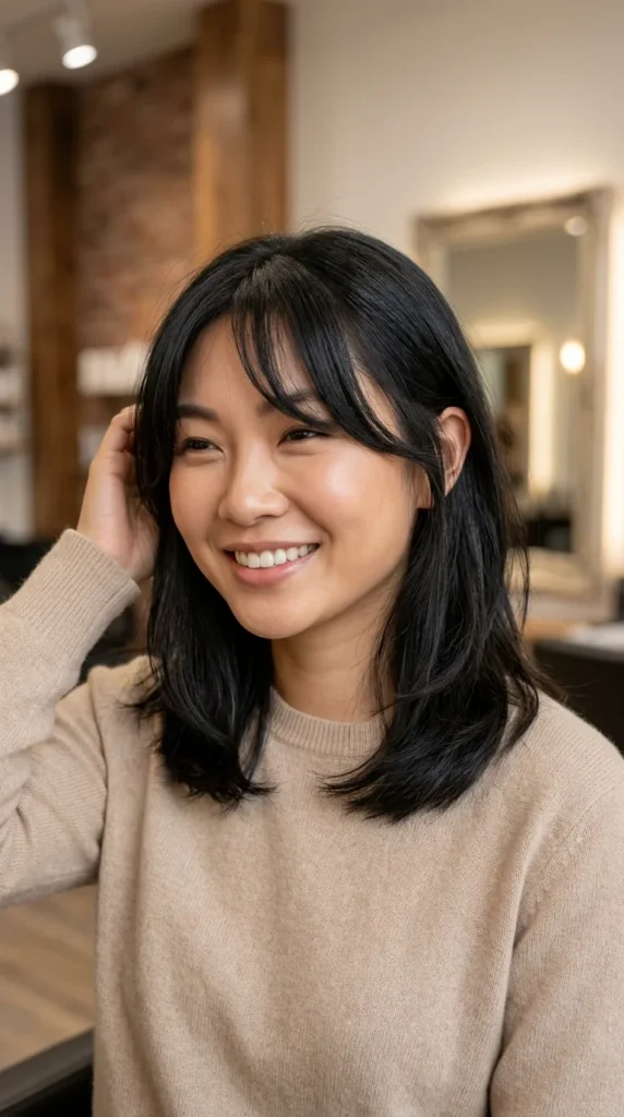 Shoulder-Length Hair with Curtain Bangs