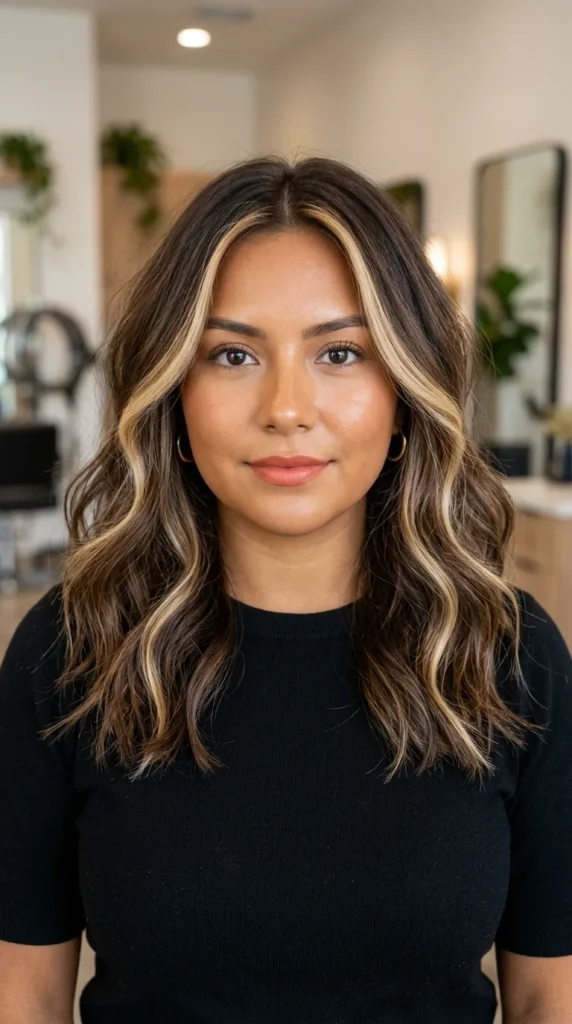 Shoulder-Length Hair with Money Piece Highlights