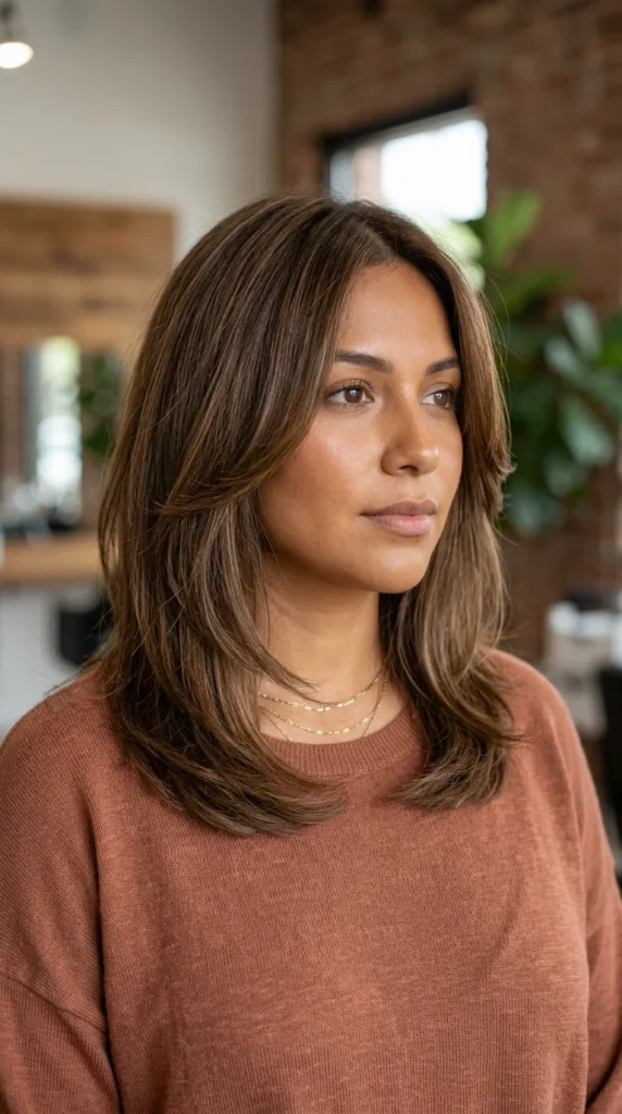 Shoulder-Length Layers for Round Face