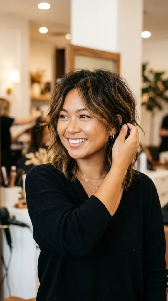 Shoulder-Length Shag for Round Face