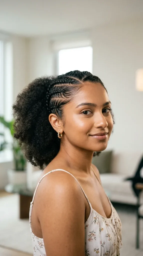 Side Cornrows with Puff Ponytail