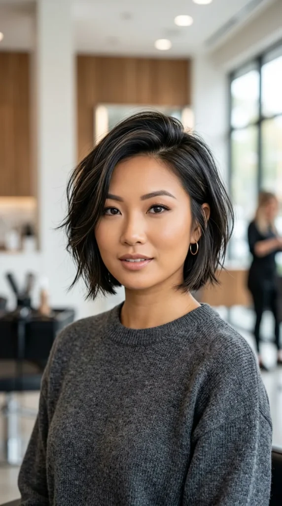 Side-Parted Short Layered Bob for Fine Hair