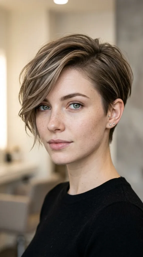 Side-Swept Pixie with Short Layered Volume