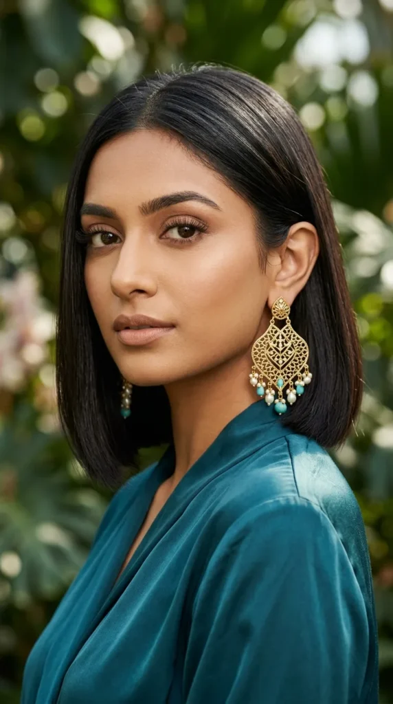 Side-Tucked Bob with Statement Earrings