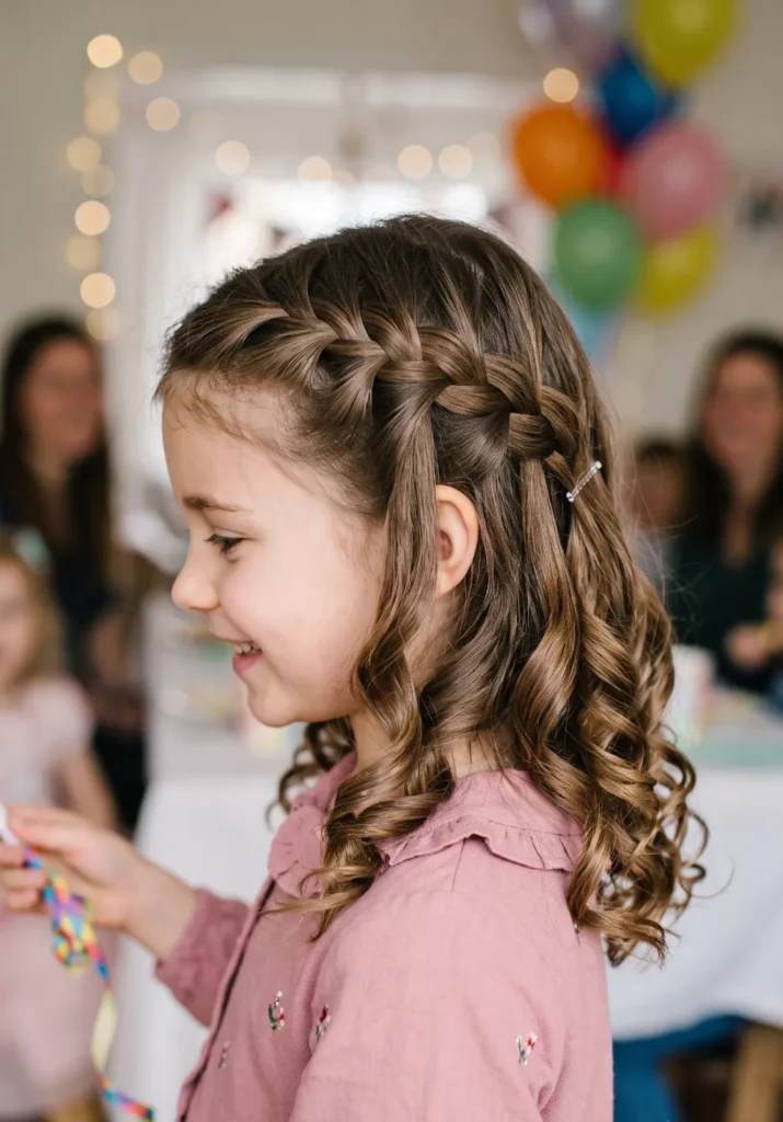 Side Waterfall Braid with Curls