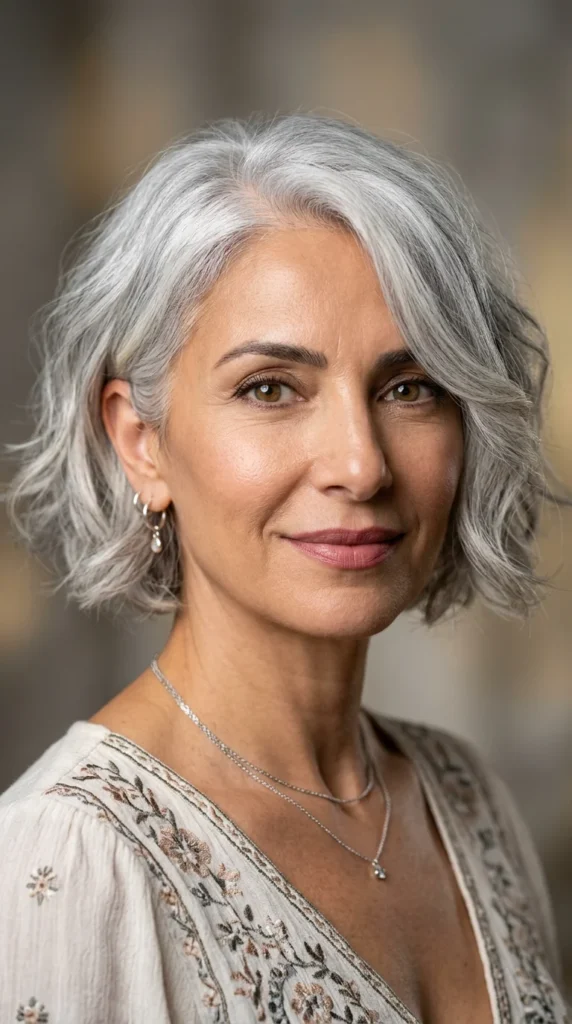 Silver Italian Bob with Face-Framing Pieces