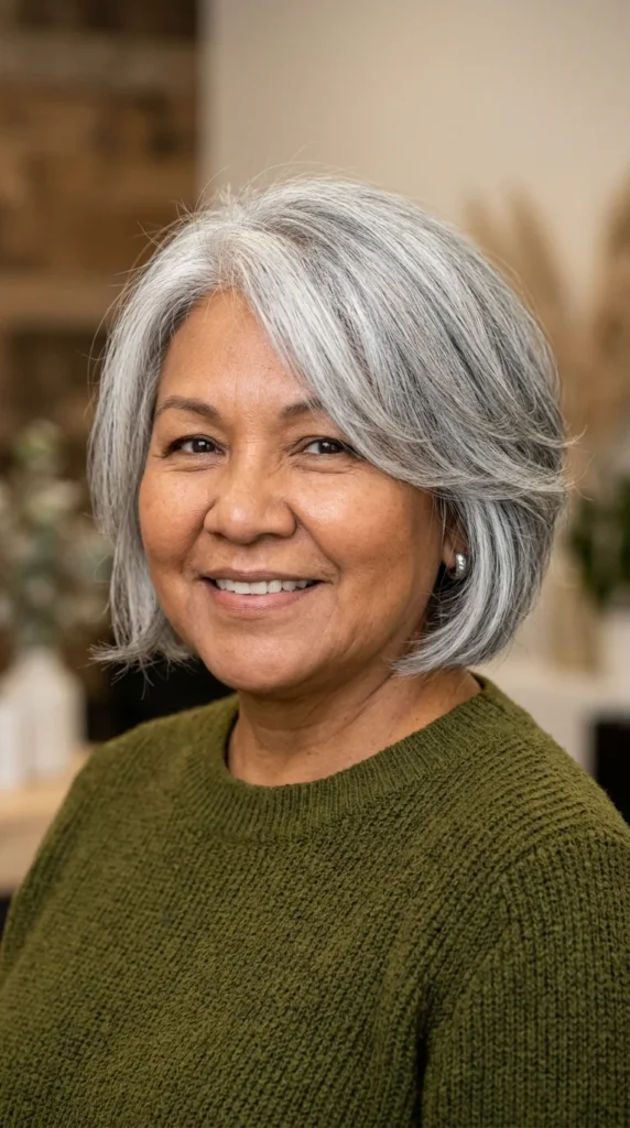 Silver Layered Bob for Natural Gray Hair