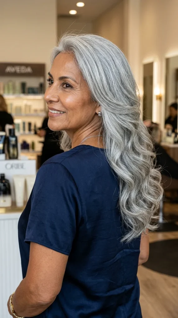 Silver Layered Hairstyle with Soft Waves