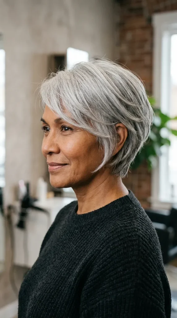 Silver Short Layered Haircut for Women Over 50