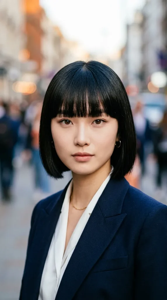 Sleek Italian Bob with Brow-Grazing Bangs