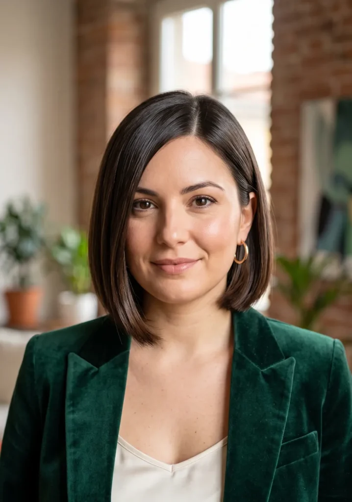 Sleek Italian Bob with Off-Center Part