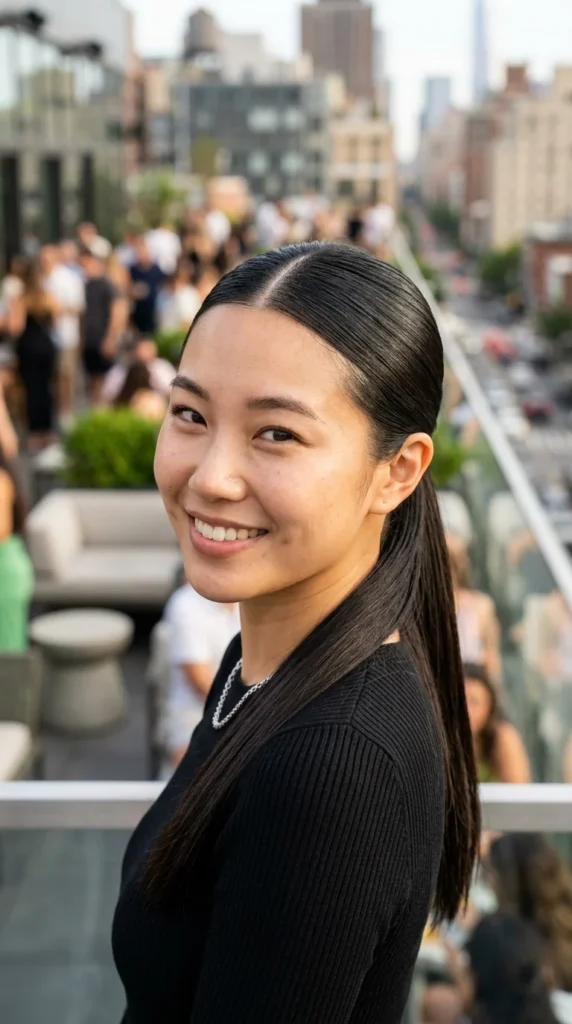 Sleek Low Ponytail with Middle Part