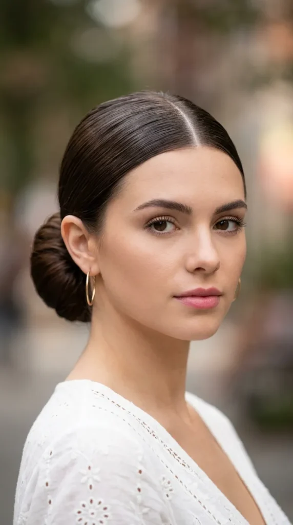 Sleek Middle-Part Low Bun with Extensions