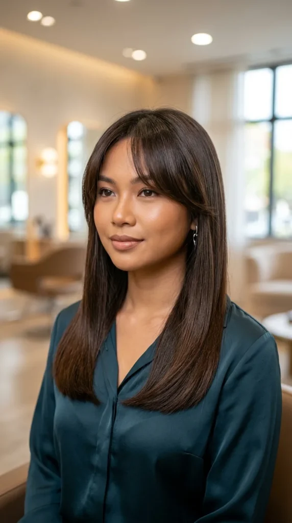 Sleek Straight Hair with Curtain Bangs