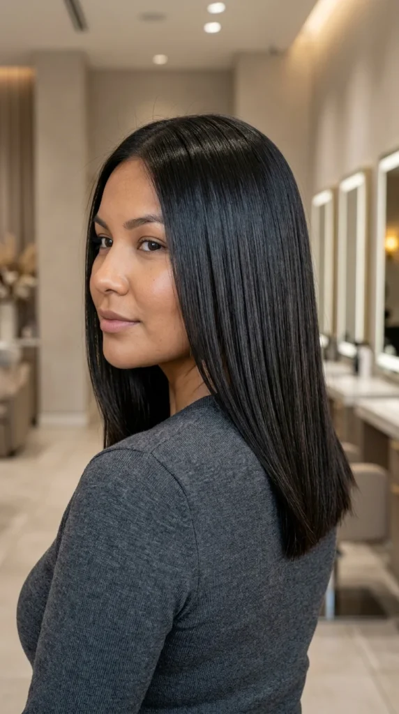 Sleek Straight Shoulder-Length Hair for Round Face