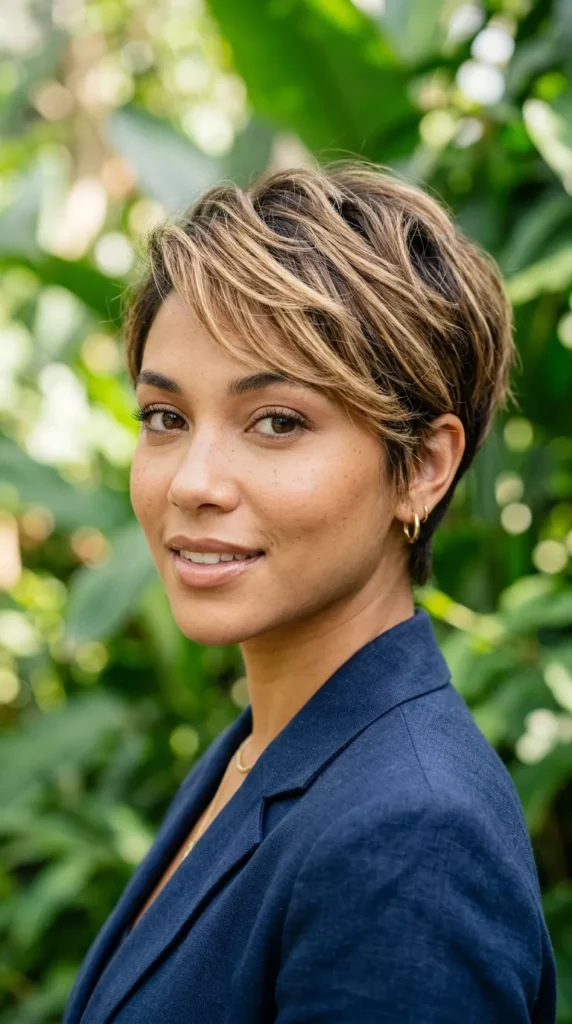 Soft Balayage Pixie for Thin Hair