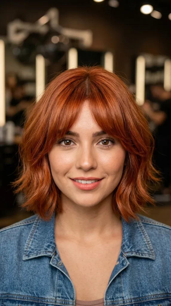 Soft Copper Italian Bob with Curtain Fringe