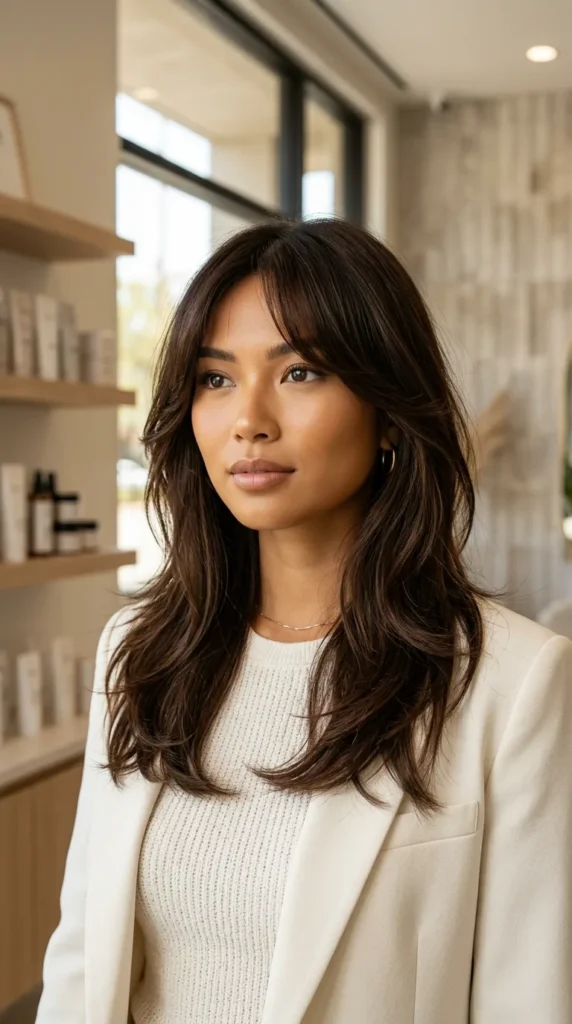 Soft Curtain Bangs with Face-Framing Layers