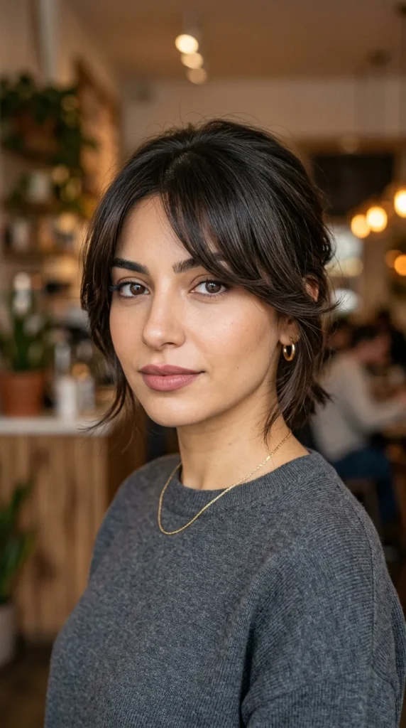 Soft Side-Swept Bangs for a Slimming Effect