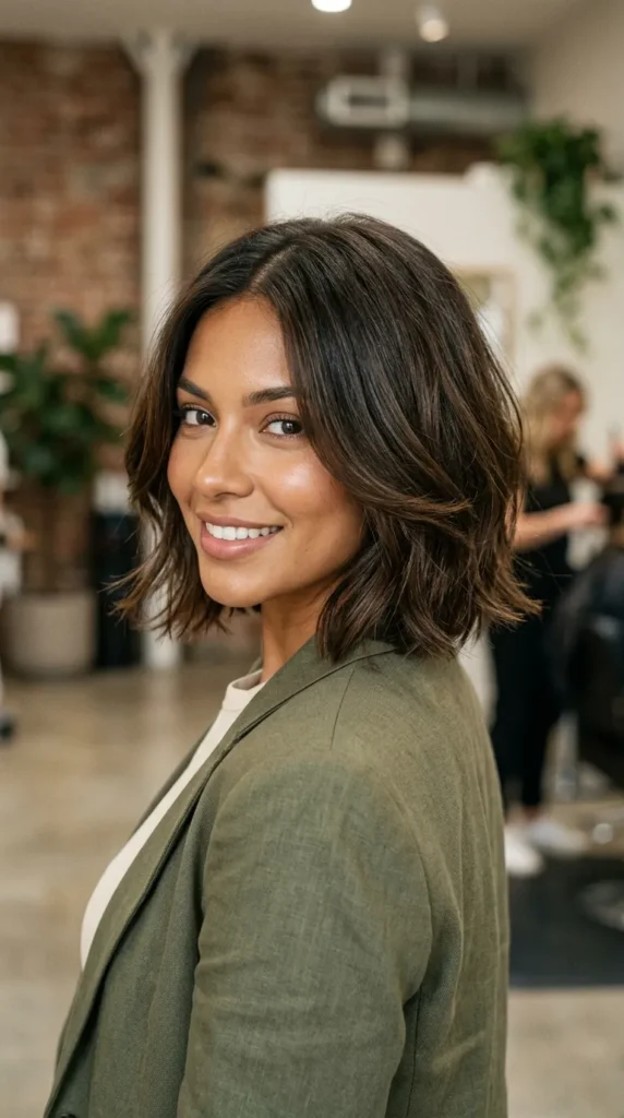 Soft Textured Short Layered Bob with Middle Part