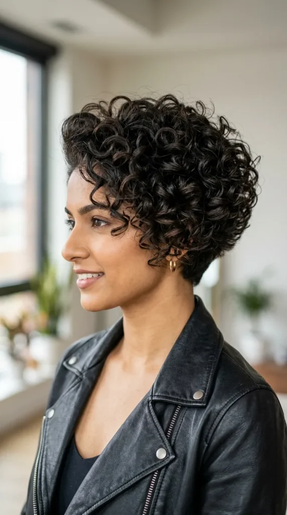 Stacked Curly Bob with Lifted Back