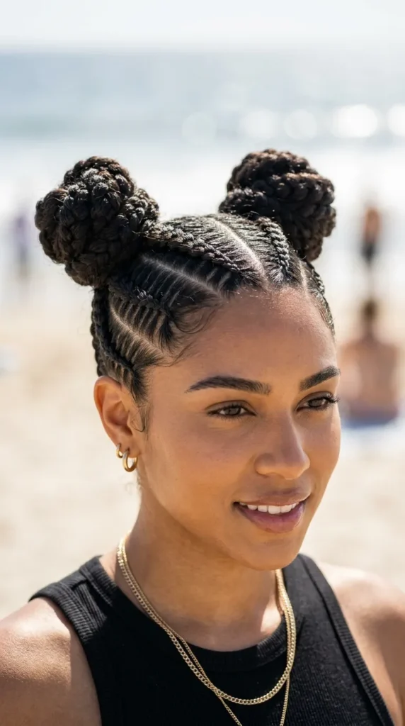 Stitch Braids into Space Buns