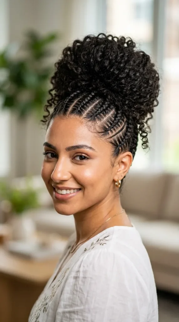 Stitch Braids into a Curly Bun