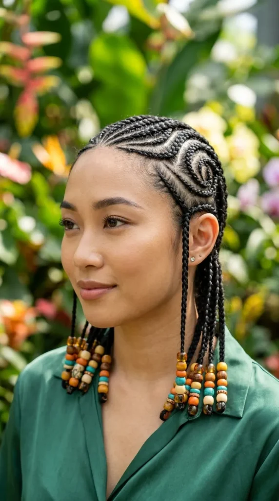 Swirl Cornrows with Beads