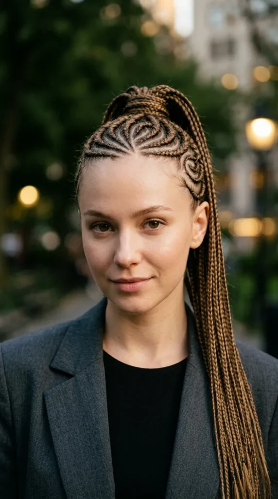 Swirl Pattern Cornrow Ponytail