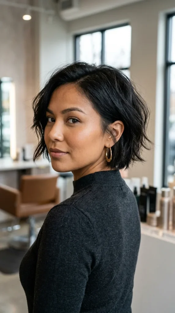 Textured Bob for Round Face with Tucked Ends