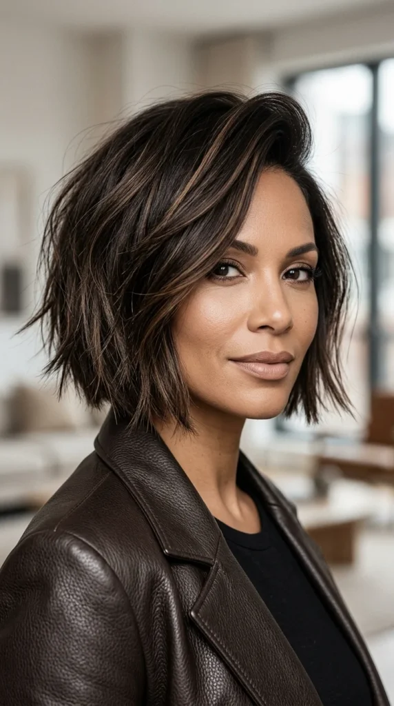 Textured Jaw-Length Bob with Side Part
