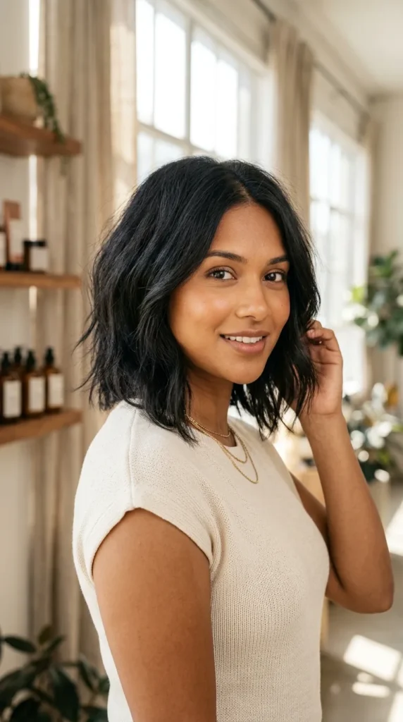 Textured Lob for Round Face and Thin Hair