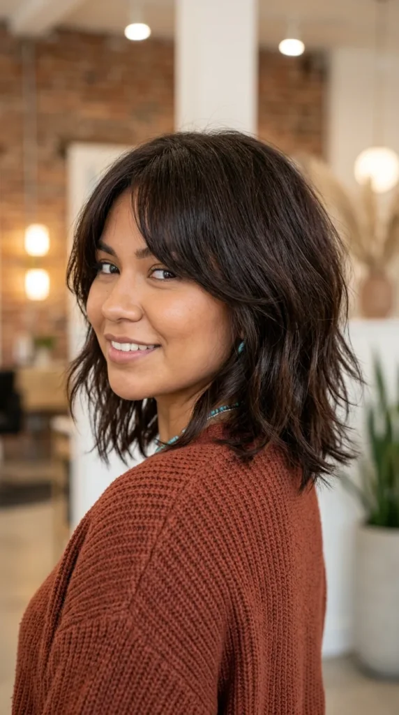 Textured Lob with Curtain Bangs