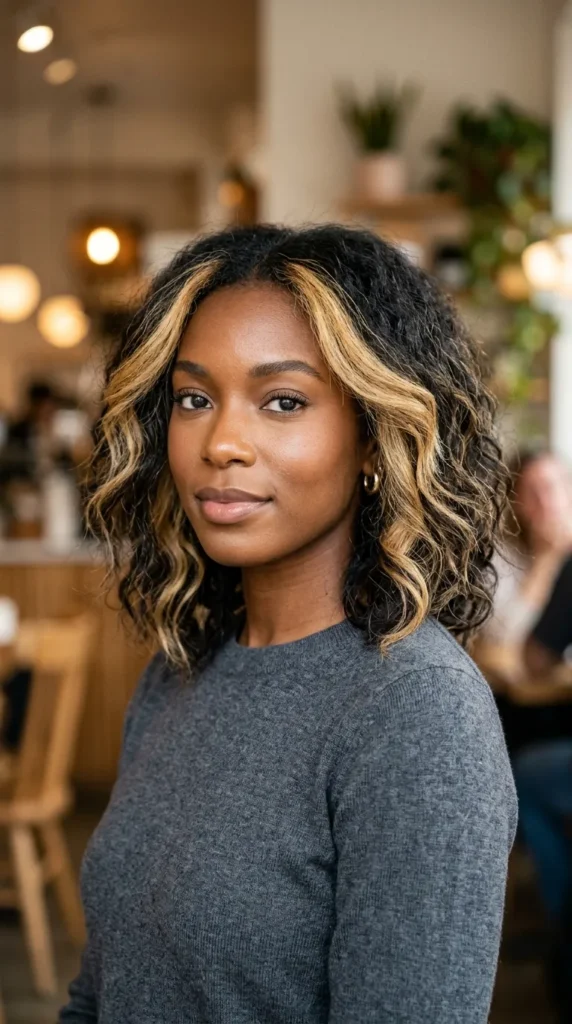 Textured Lob with Money Piece Highlights