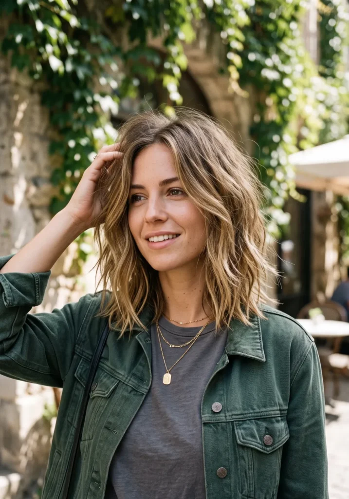Textured Midi Layered Cut for Thin Hair