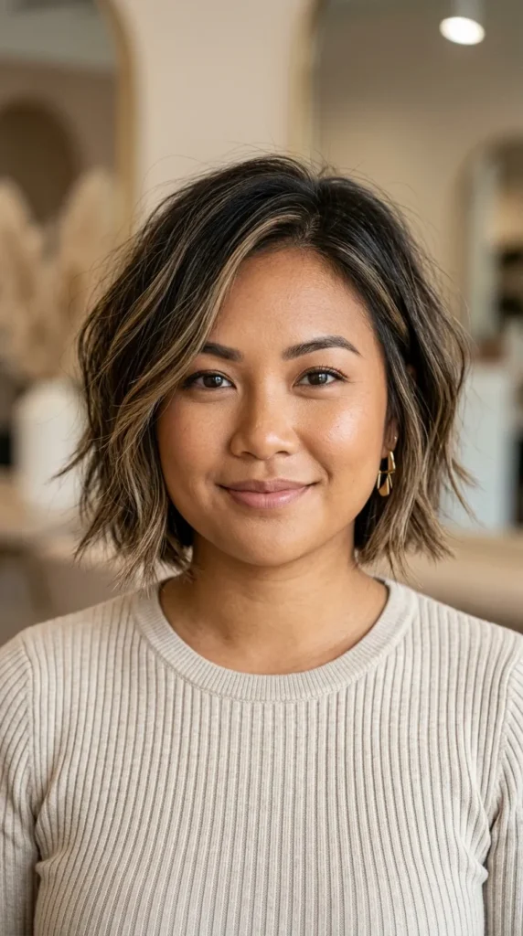 Textured Short Layered Bob for Round Faces