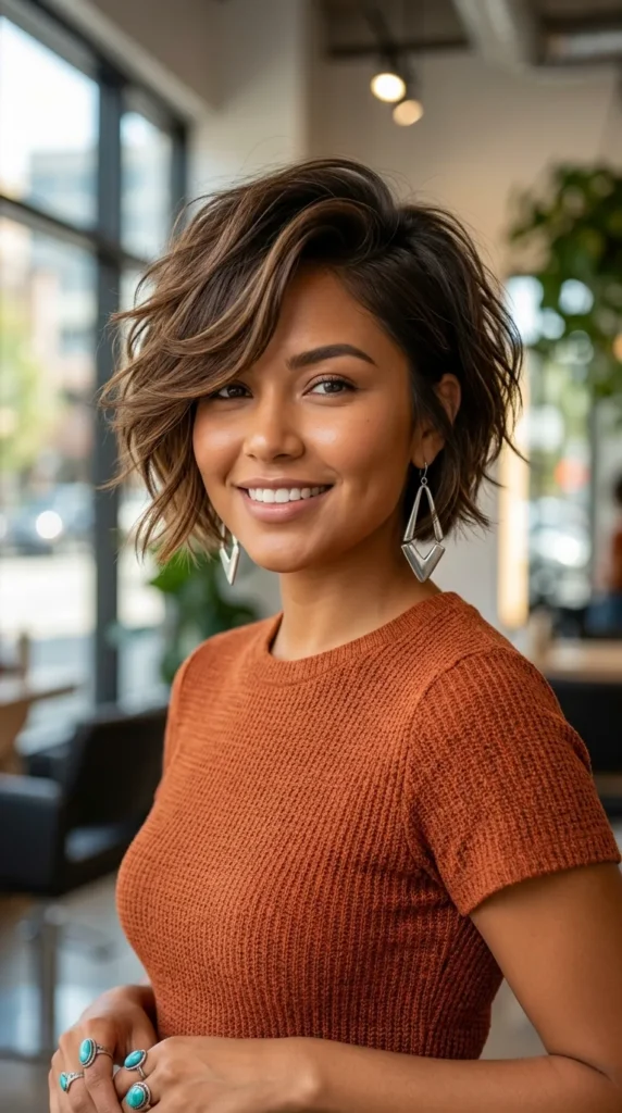 Textured Short Layered Bob with Deep Side Part