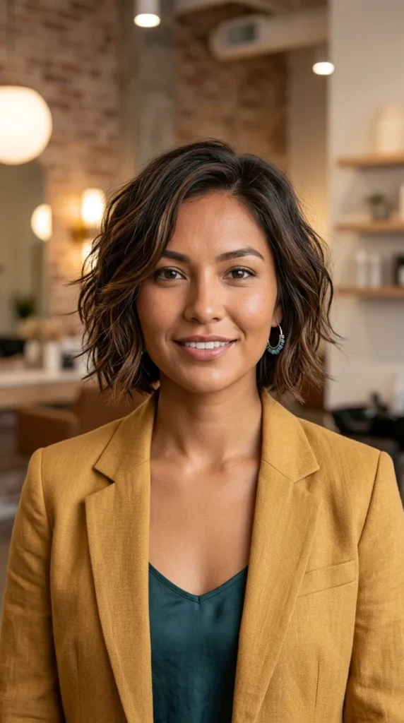 Textured Short Layered Lob Above the Shoulders