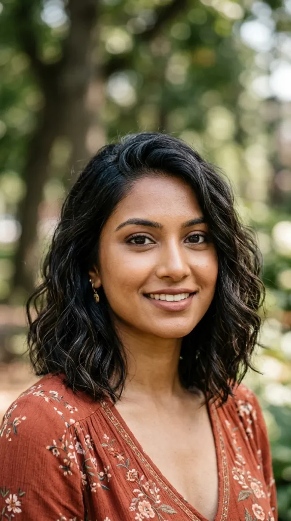 Textured Shoulder-Length Hair for Oval Face