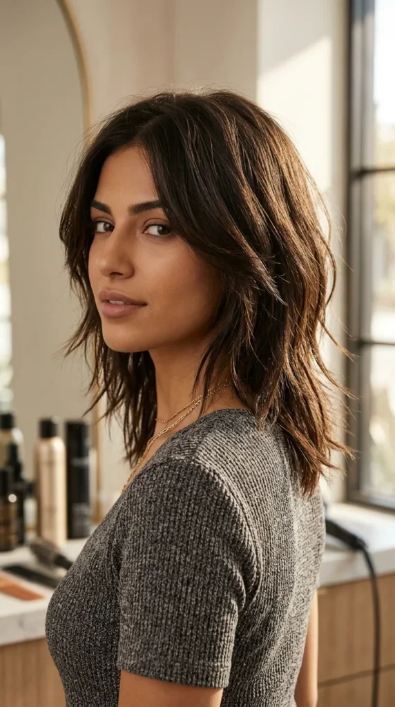 Textured V Cut with Choppy Ends