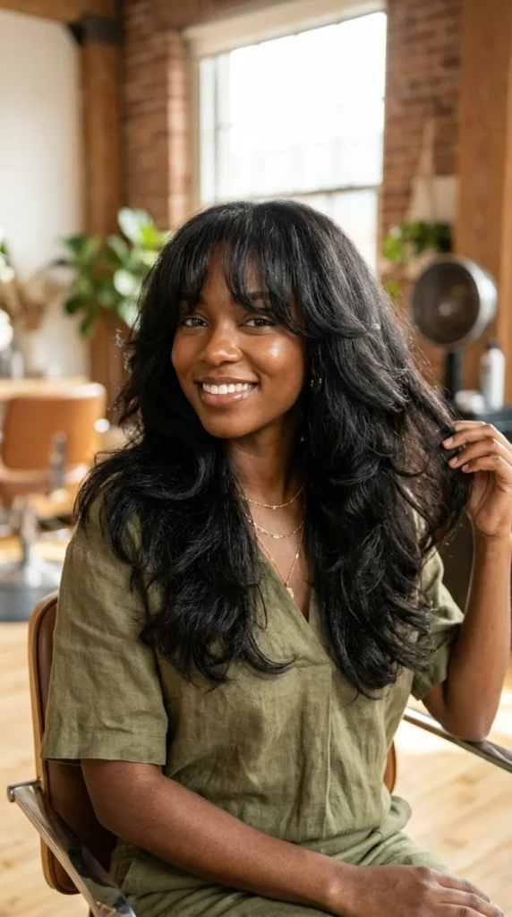 Thick Hair Layers with Curtain Bangs