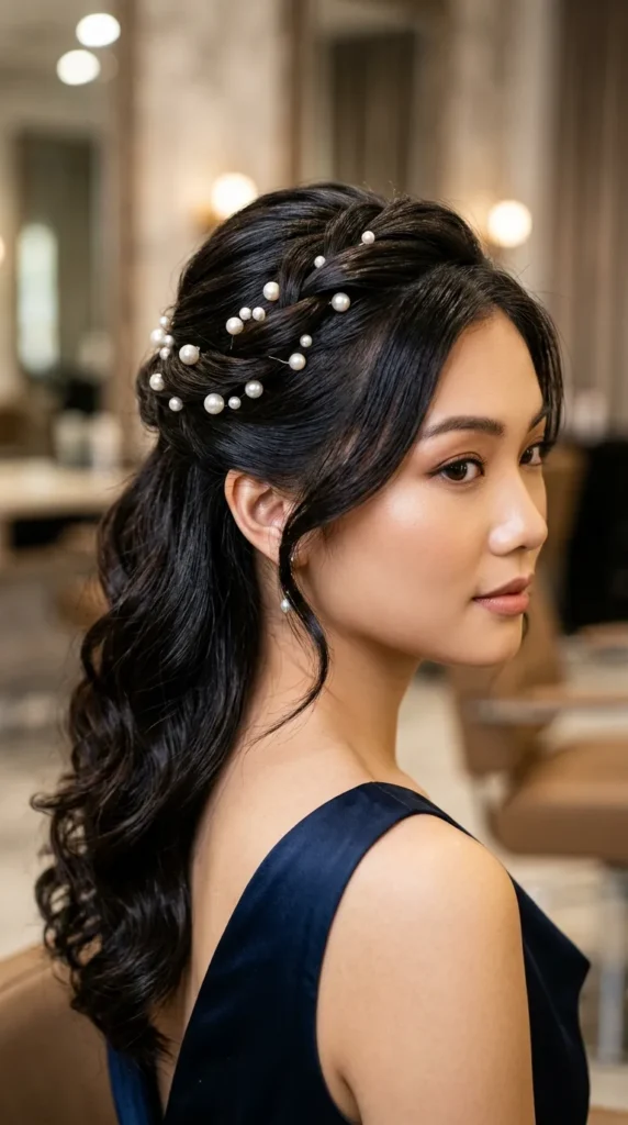 Twisted Half-Up with Pearls