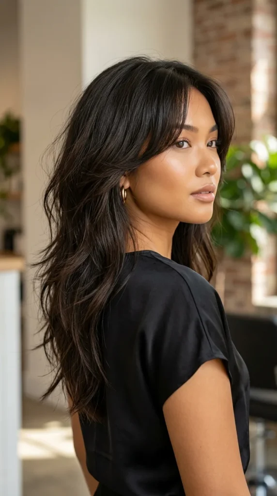 V-Cut Layers with Curtain Bangs
