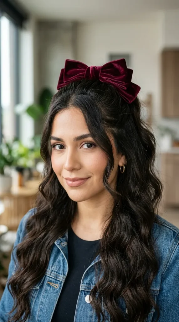 Velvet Bow Half-Up Hairstyle