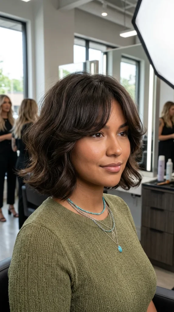 Voluminous Bob with Blowout Curtain Bangs
