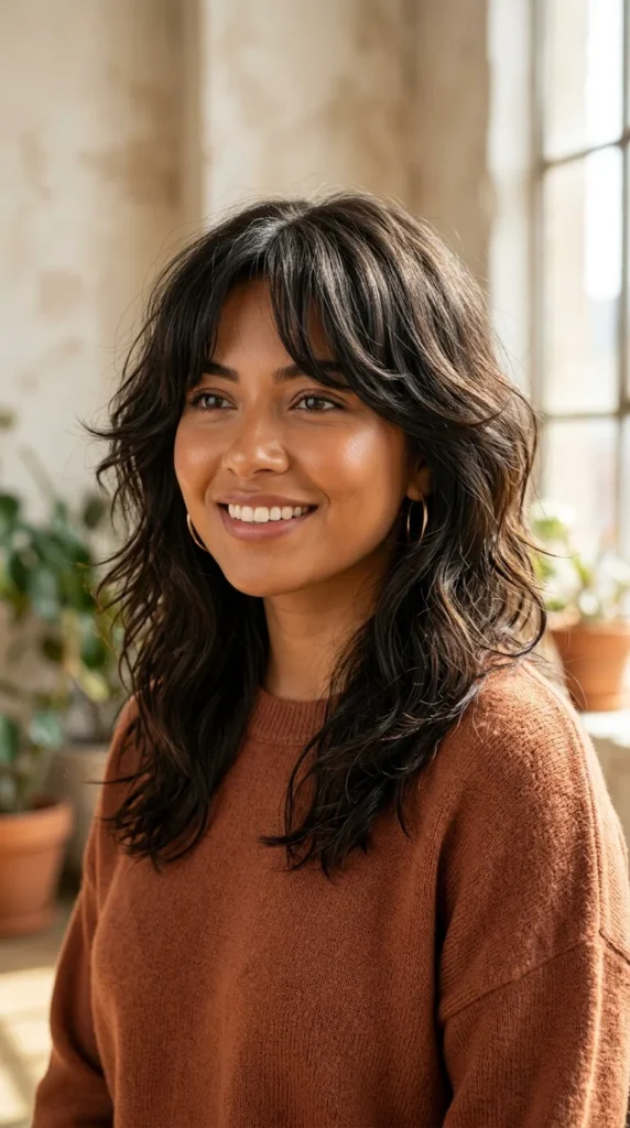 Wash-and-Wear Layered Hair with Curtain Bangs