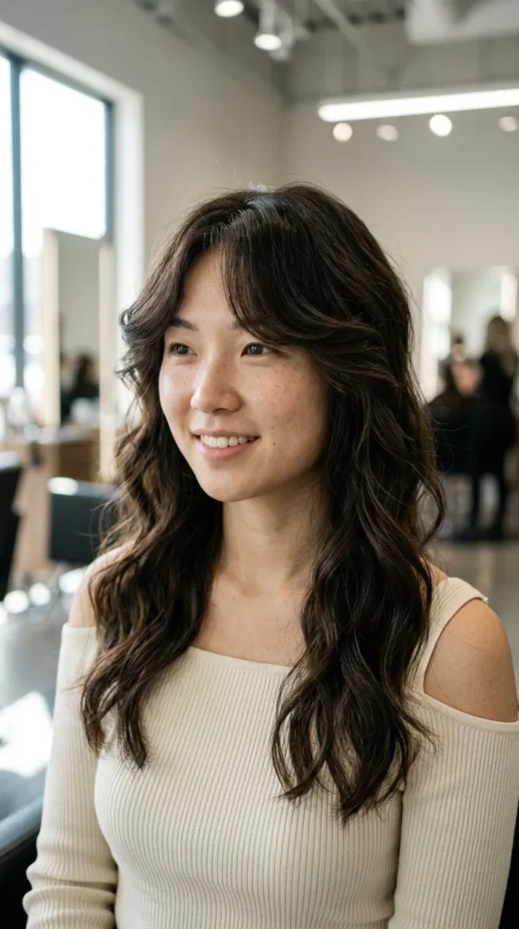 Wavy Curtain Bangs for Oval Face
