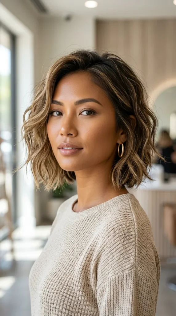 Wavy Short Layered Bob with Beach Texture