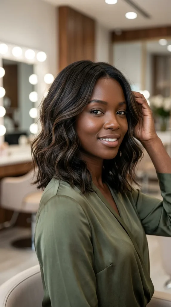 Wavy Shoulder-Length Hairstyle for Round Face