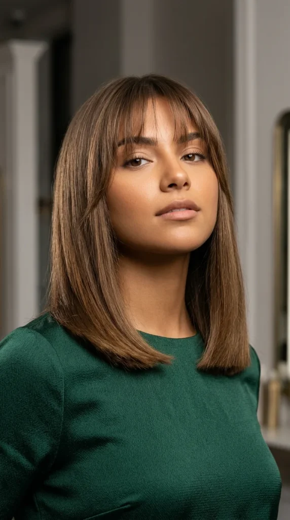 Wispy Curtain Bangs on Blunt Hair